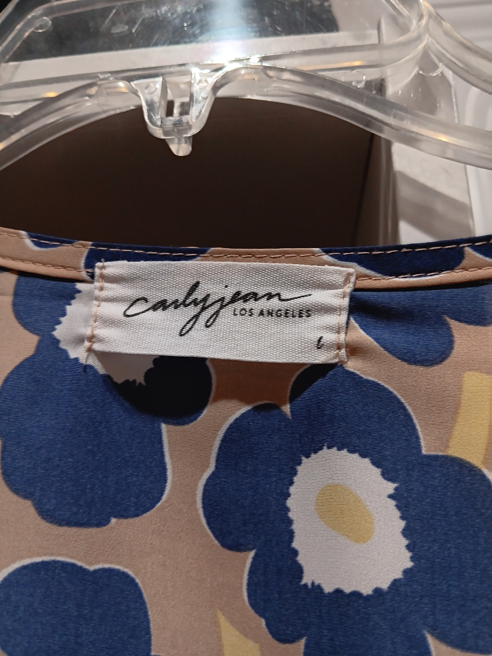 Carly Jean Los Angeles Beige Maxi Dress with Blue Floral Print